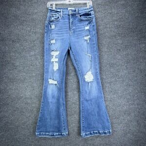 Bailey Made Jeans Juniors 7 Distressed High Rise Flare Blue Denim Stretchy